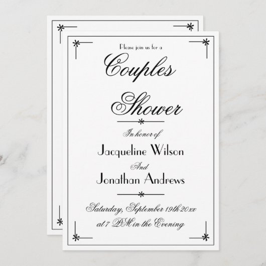 Invitation Chic Couples Douche Élégant Cool de script personn (Devant / Derrière)