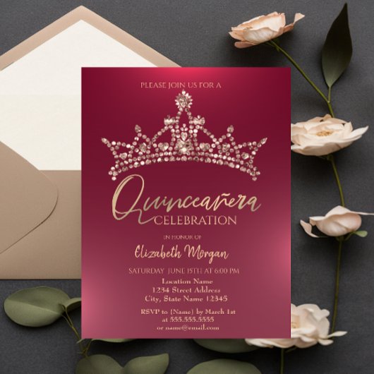 Invitation Chic Couronne Bourgogne Quinceañera