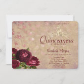 Invitation Chic Couronne Roses Rouges Quinceañera (Devant)