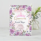 Invitation Chic Couronne Violet Fleurs Quinceanera (Debout devant)