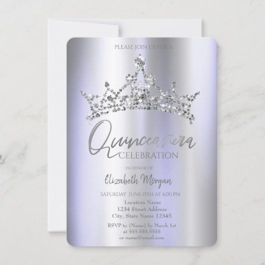 Invitation Chic Couronne Violet Metallic Quinceañera (Devant)