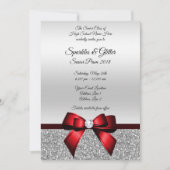 Invitation Chic Cranberry Bow & Silver Parties scintillant Pr (Devant)