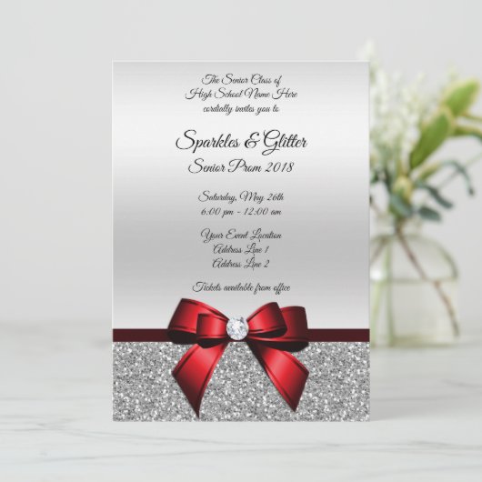 Invitation Chic Cranberry Bow & Silver Parties scintillant Pr (Debout devant)