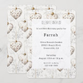 Invitation Chic Cream Grey Hearts Ornaments Birthday   (Devant / Derrière)