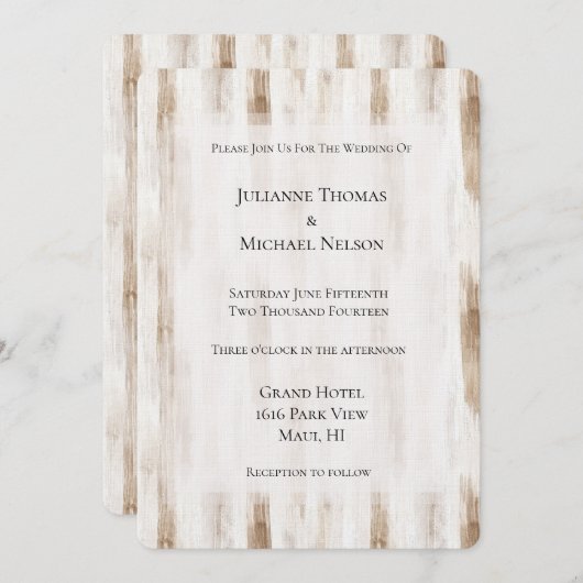 Invitation Chic Crème blanc Brown rayures Mariage (Devant / Derrière)
