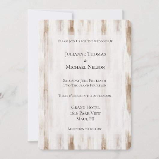 Invitation Chic Crème blanc Brown rayures Mariage (Devant)