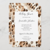 Invitation Chic Crème Brown Leopard Poster de animal Baby sho (Devant / Derrière)