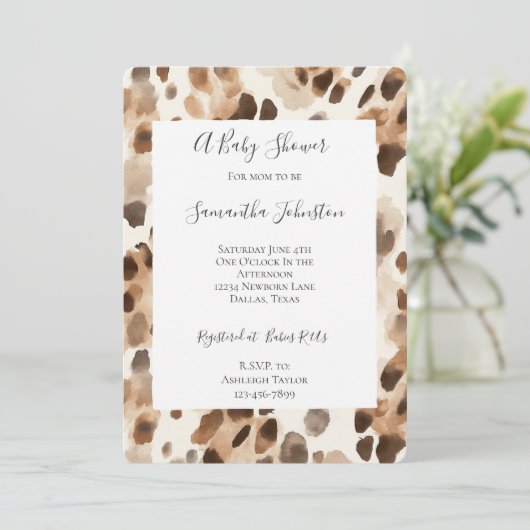 Invitation Chic Crème Brown Leopard Poster de animal Baby sho (Debout devant)