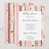 Invitation Chic Crème rose Leopard Baby shower animal raypes (Devant / Derrière)