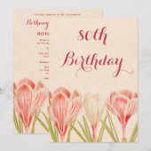 Invitation Chic Crocus de printemps du 80e anniversaire (Devant / Derrière)