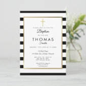 Invitation Chic Croix d'or simple Baptême Christening (Debout devant)