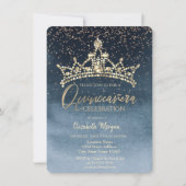 Invitation Chic Crown Confetti Marine Blue Quinceañera (Devant)