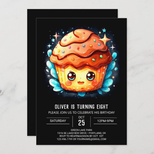 Invitation Chic Custom Muffin Anniversaire (Devant / Derrière)