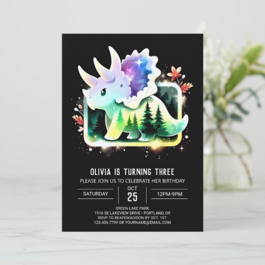 Invitation Chic Custom Triceratops Anniversaire (Debout devant)