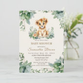 Invitation Chic Cute Lioness Cub & Greenery Girl Baby Shover (Debout devant)