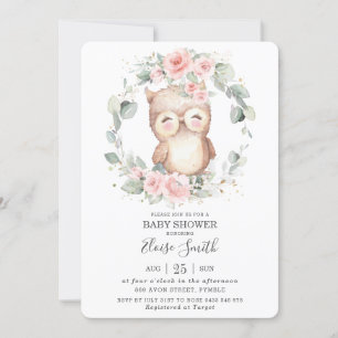 Invitation Chic Cute Owl Rose Floral Baby shower