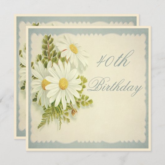 Invitation Chic Daisies Vintages 40e anniversaire (Devant / Derrière)