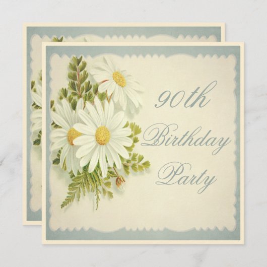 Invitation Chic Daisies Vintages 90e anniversaire (Devant / Derrière)