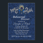 Invitation Chic Damask et Peacock Feather Mariage Rehears<br><div class="desc">Dîner de répétition mariage chic,  invitation faite en bleu sur le motif damassé bleu. Des graphismes d'une élégante couleur argentée fleurissent,  avec arc bleu et plumes paon,  décorent le sommet de l'invitation. Le texte en gris clair est prêt à être personnalisé pour votre événement spécial. Produits mariages correspondants disponibles.</div>