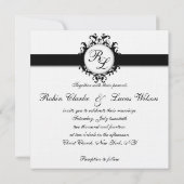 Invitation Chic Damask Monograms Mariage Invite Black White (Dos)