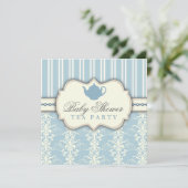 Invitation Chic Damask & Stripe Baby shower Tea In (Debout devant)