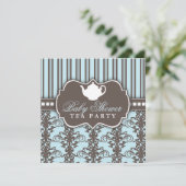 Invitation Chic Damask & Stripe Baby shower Tea In (Debout devant)