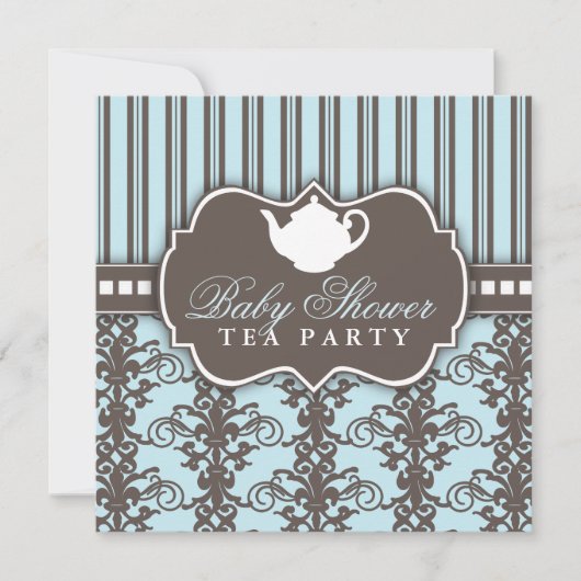 Invitation Chic Damask & Stripe Baby shower Tea In (Devant)