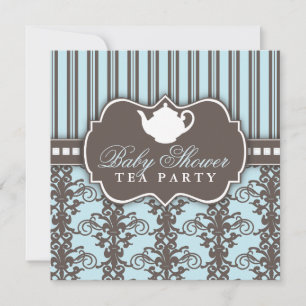 Invitation Chic Damask & Stripe Baby shower Tea In