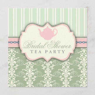 Invitation Chic Damask & Stripe Fête de l'mariée T