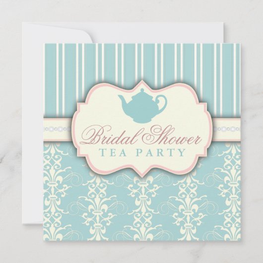 Invitation Chic Damask & Stripe Fête de l'mariée T (Devant)