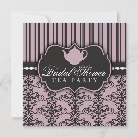 Invitation Chic Damask & Stripe Fête de l'mariée T (Devant)