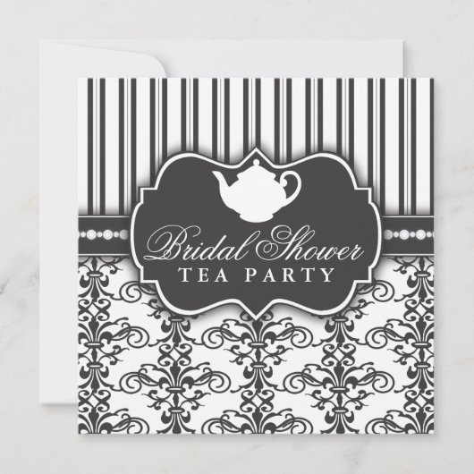 Invitation Chic Damask & Stripe Fête de l'mariée T (Devant)