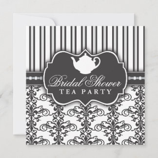 Invitation Chic Damask & Stripe Fête de l'mariée T