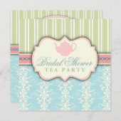 Invitation Chic Damask & Stripe Fête de l'mariée T (Devant / Derrière)