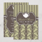 Invitation Chic Damask & Stripe Fête de l'mariée T (Devant / Derrière)