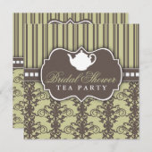 Invitation Chic Damask & Stripe Fête de l'mariée T (Devant / Derrière)
