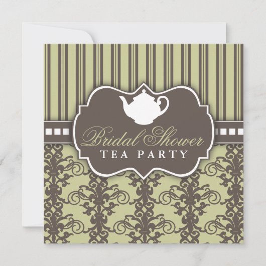 Invitation Chic Damask & Stripe Fête de l'mariée T (Devant)