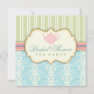 Invitation Chic Damask & Stripe Fête des mariées Thé Invitati