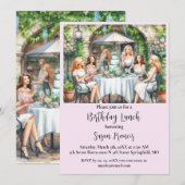 Invitation Chic Dames Déjeuner Joyeux Anniversaire (Devant / Derrière)