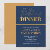 Invitation chic d'anniversaire 72 ans Dîner d'anni (Devant / Derrière)