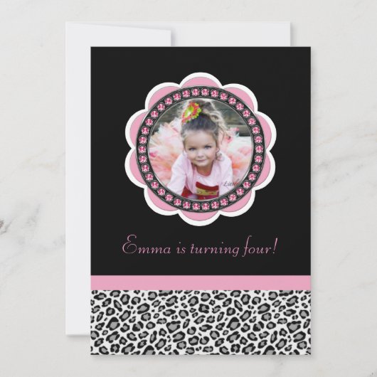 Invitation chic d'anniversaire de léopard (Devant)