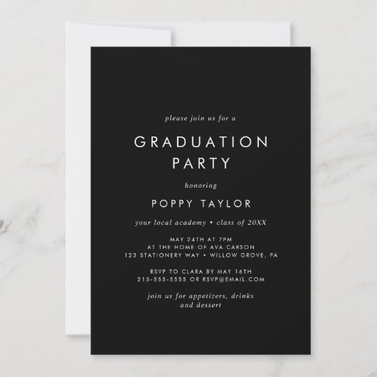 Invitation Chic Dark Black Graduation Party (Devant)