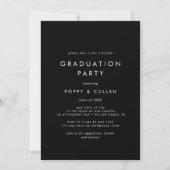Invitation Chic Dark Black Photo Double Graduation Party (Devant)