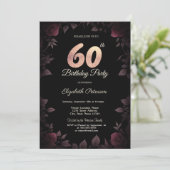 Invitation Chic Dark Bourgogne Rose Noir 80e anniversaire (Debout devant)