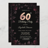 Invitation Chic Dark Bourgogne Rose Noir 80e anniversaire (Devant / Derrière)