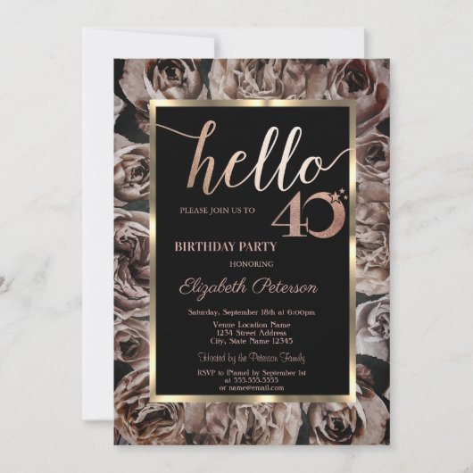 Invitation Chic Dark Rose Black 40e anniversaire (Devant)