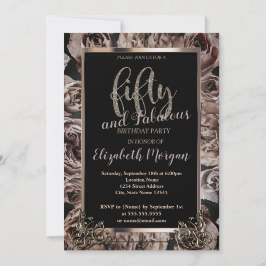 Invitation Chic Dark Rose Frame 50e fête d'anniversaire (Devant)