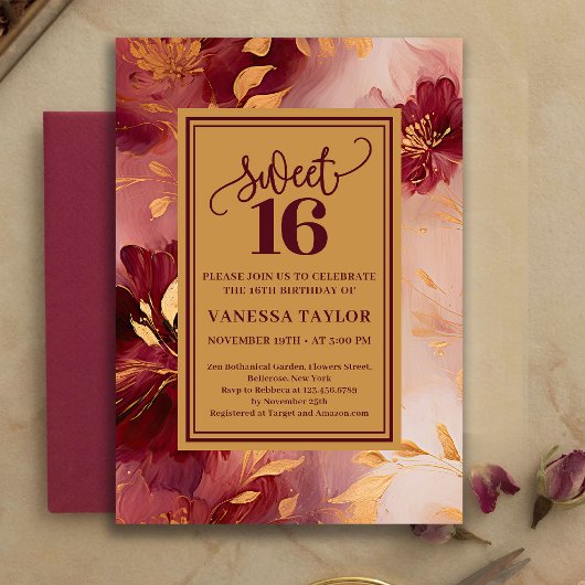 Invitation chic de 16 ans avec des roses de Bourgo