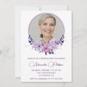 Invitation chic de 79e anniversaire Fleur Pourpre (Devant)
