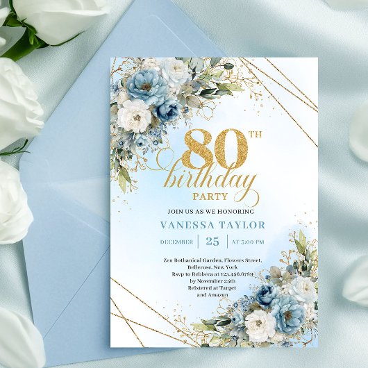Invitation chic de 80e anniversaire Boho Or Aquare